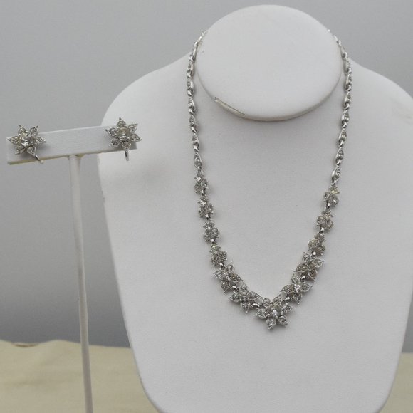 MCM Vintage BOGOFF Rhinestone & Silver Tone Necklace & Earring Set Parure - Picture 1 of 17